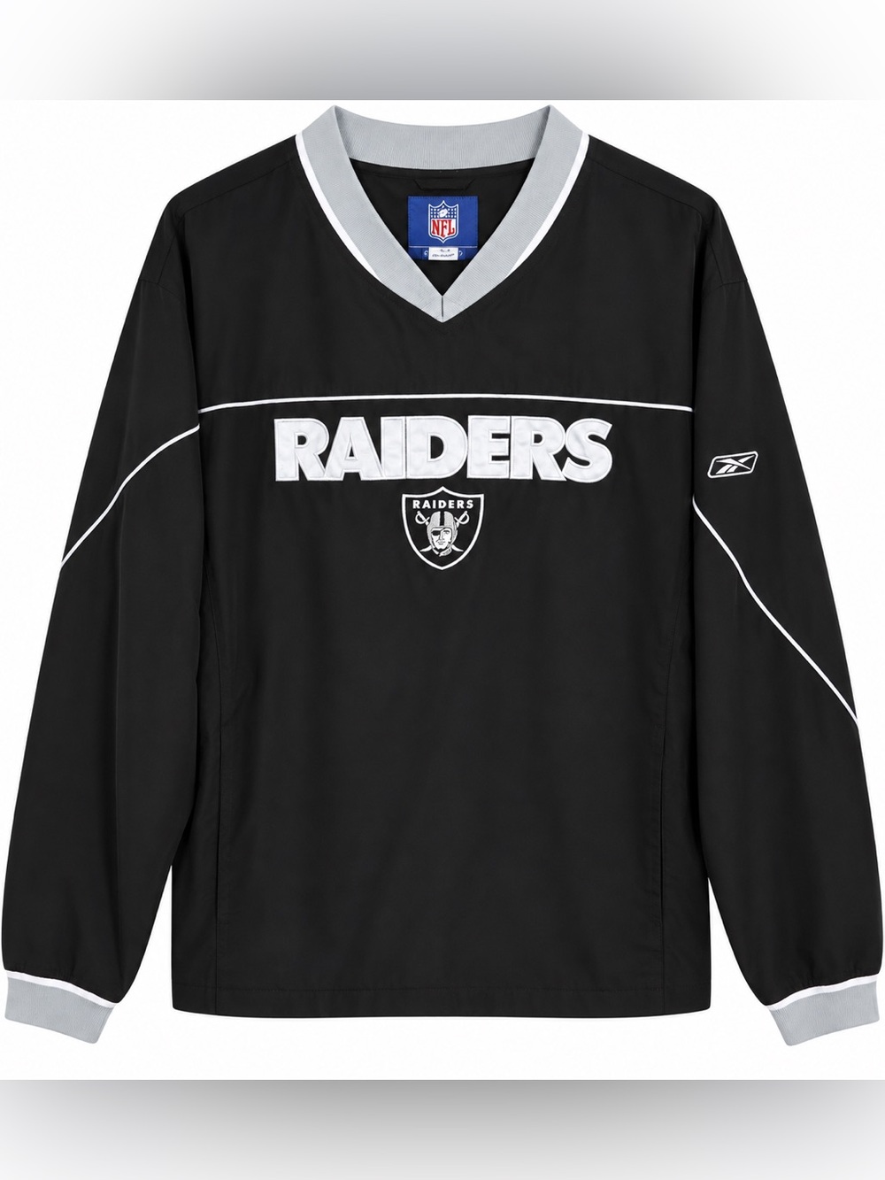 Reebok Black and White Raiders V-Neck Pullover Sweater